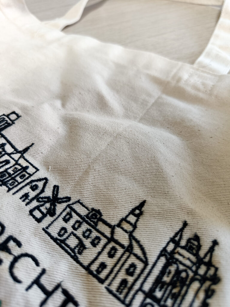 Close-up van stof boodschappentas